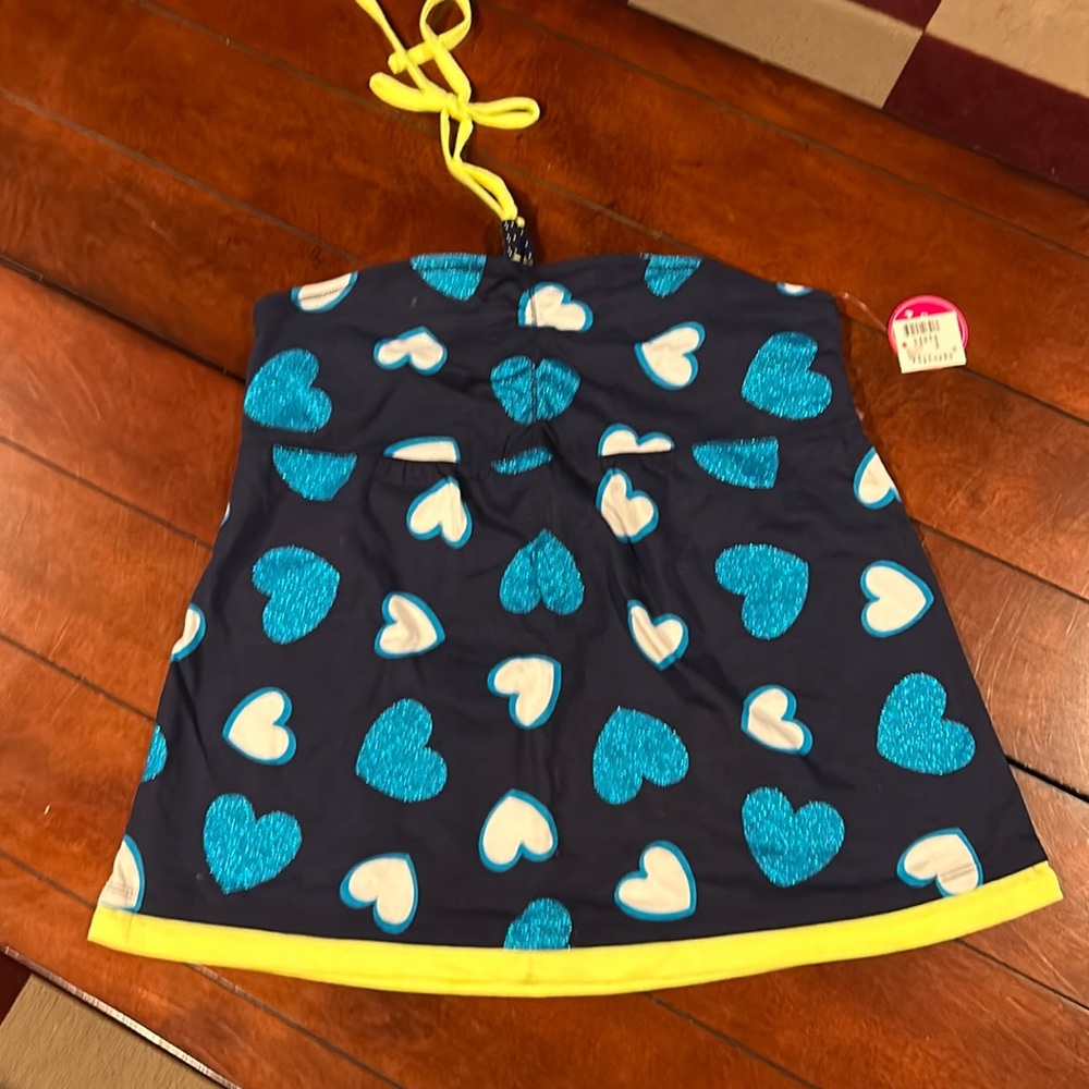 NWT Justice Retail Store Blue Yellow Glitter Hearts Halter Top beads Size 20